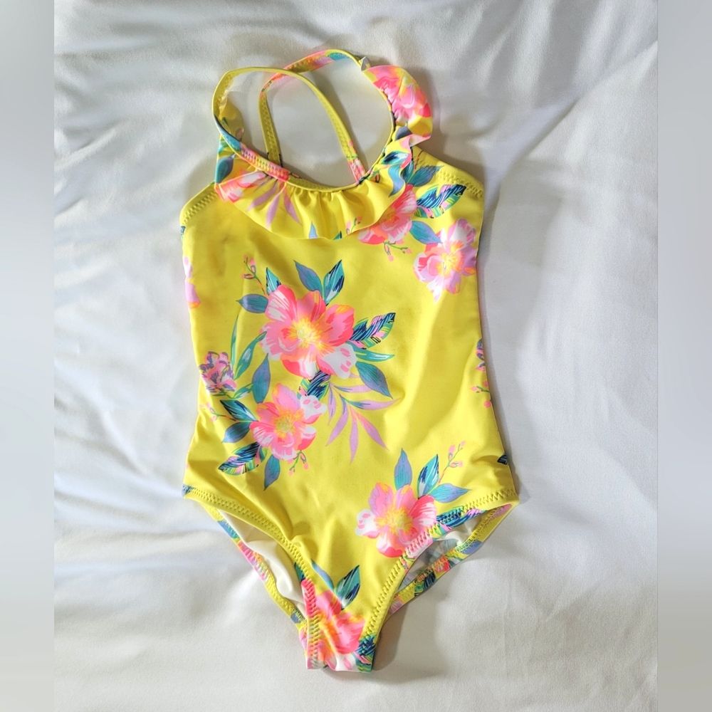 OshKosh B'gosh Neon Yellow Tropical Baby Swimsuit Size 24 months